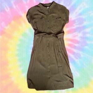 Army Green Loft Button Down Dress